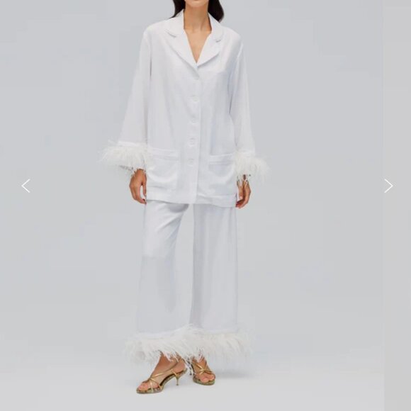 Sleeper Net A Porter Feather Trim Pajama Set In Blue Sz XS New With Tags - Picture 9 of 13